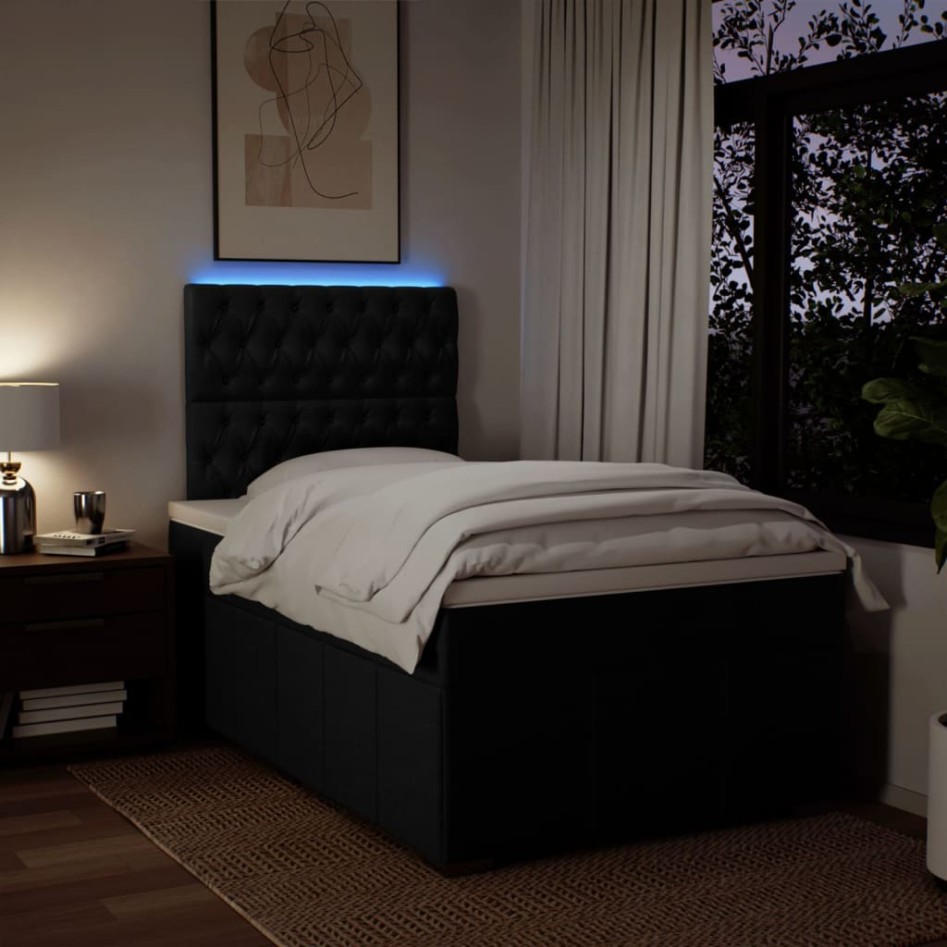 Cama box spring con colchón tela negro 120x200