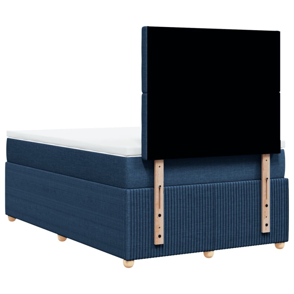 Cama box spring con colchón tela azul 120x200