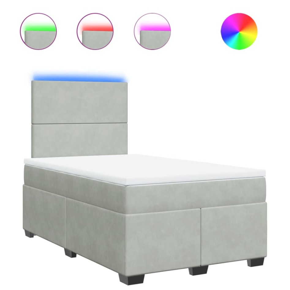 Cama box spring con colchón terciopelo gris claro 120x190