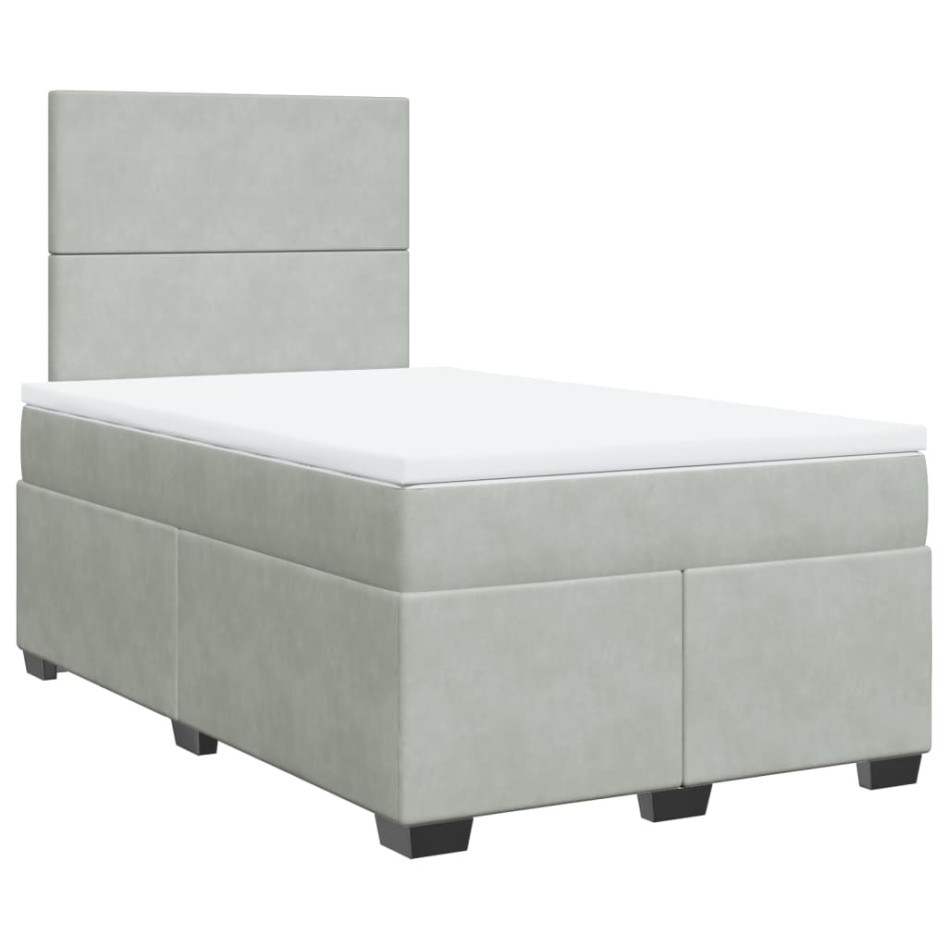 Cama box spring con colchón terciopelo gris claro 120x190