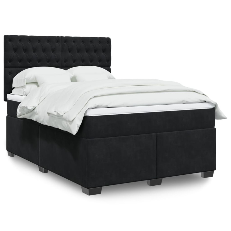 Cama box spring con colchón terciopelo negro 140x190