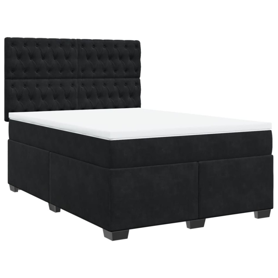 Cama box spring con colchón terciopelo negro 140x190