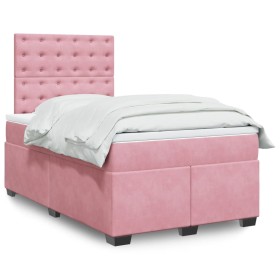 Cama box spring con colchón terciopelo rosa 120x200