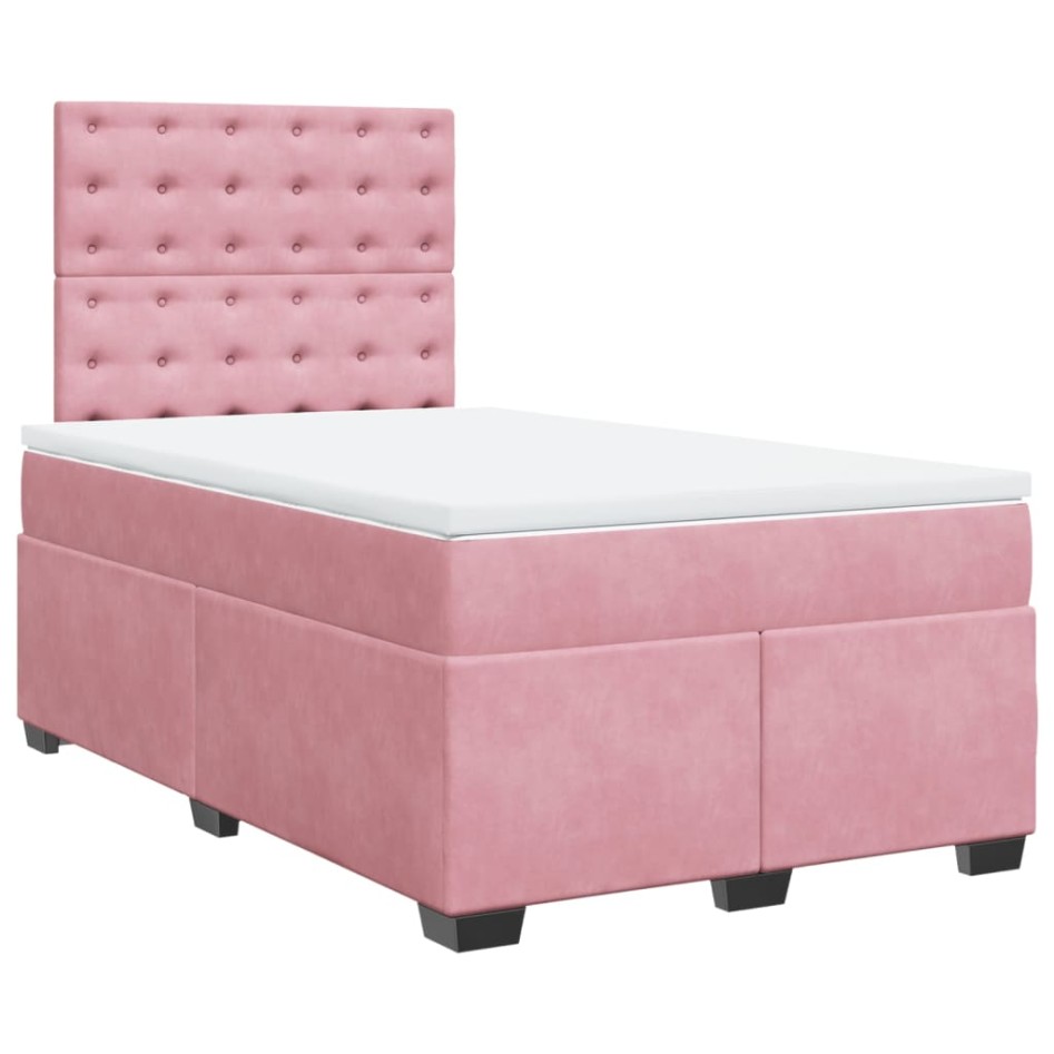 Cama box spring con colchón terciopelo rosa 120x200