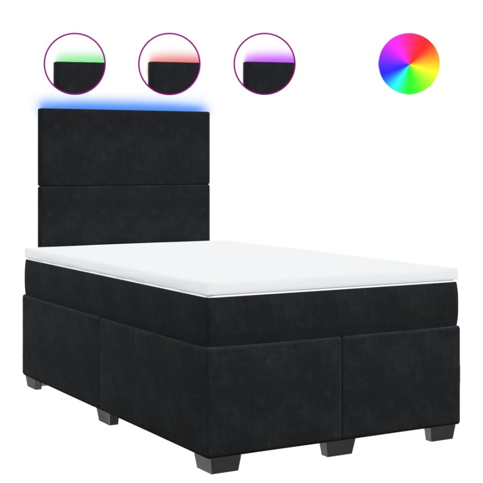 Cama box spring con colchón terciopelo negro 120x200