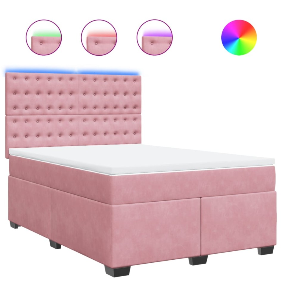 Cama box spring con colchón terciopelo rosa 140x190