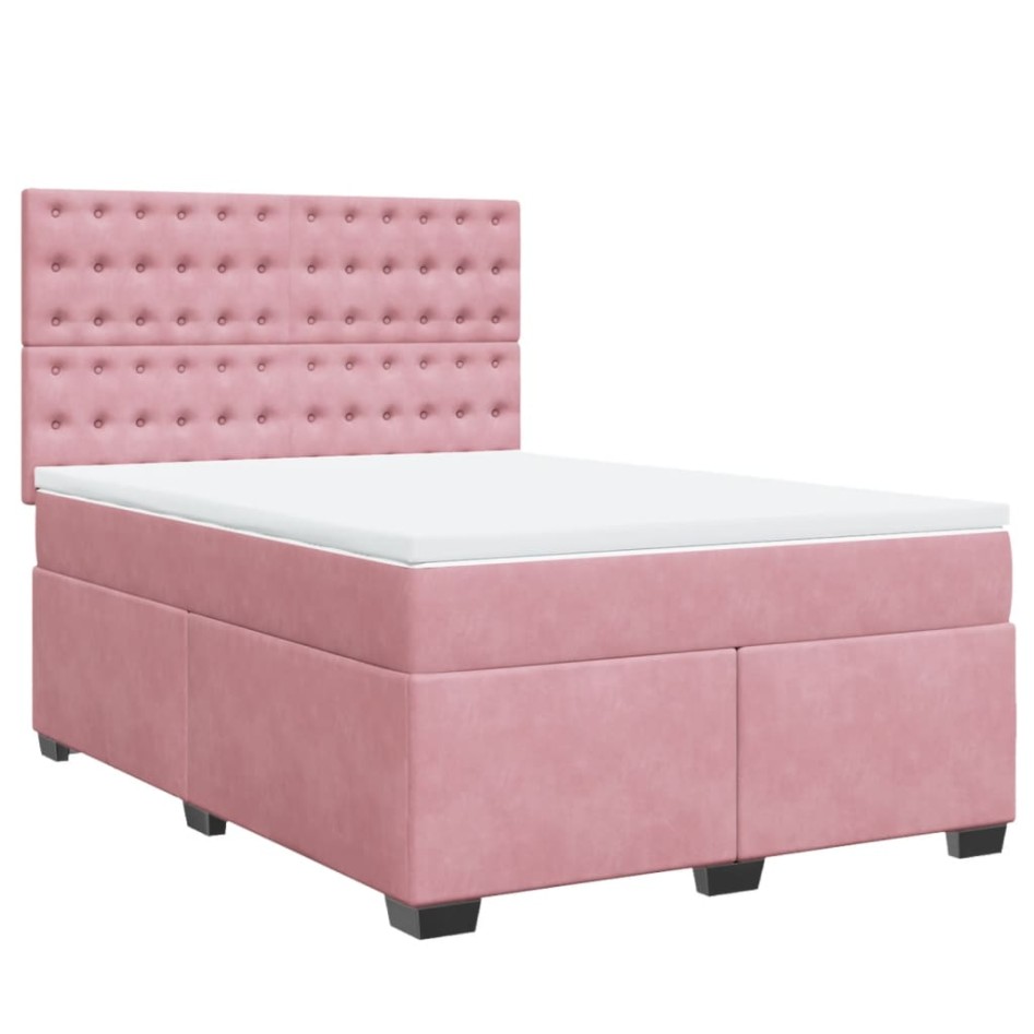Cama box spring con colchón terciopelo rosa 140x190