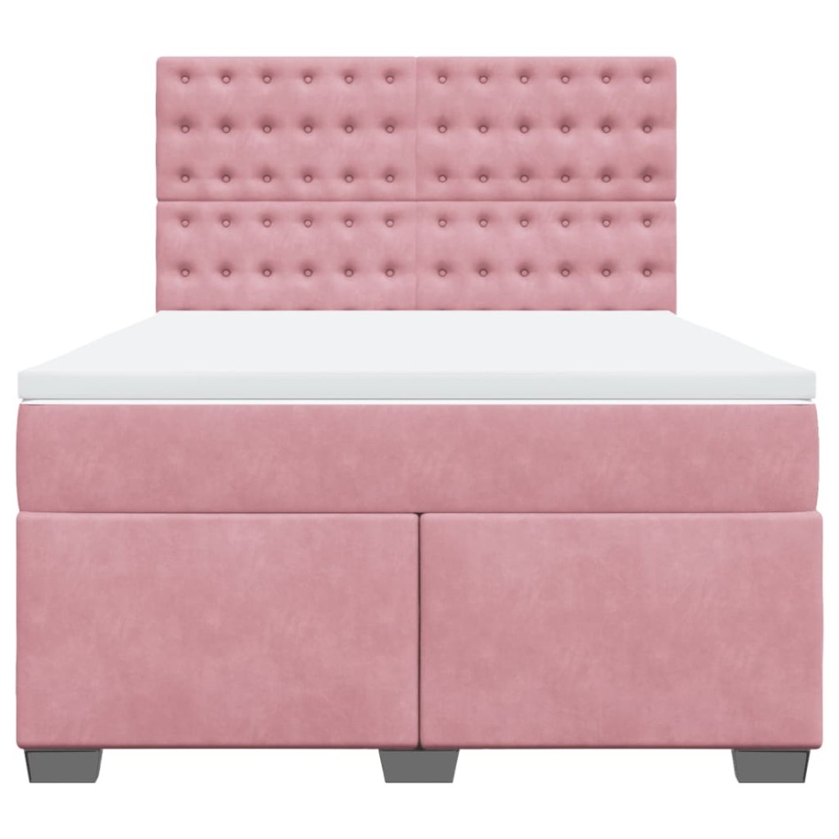 Cama box spring con colchón terciopelo rosa 140x190