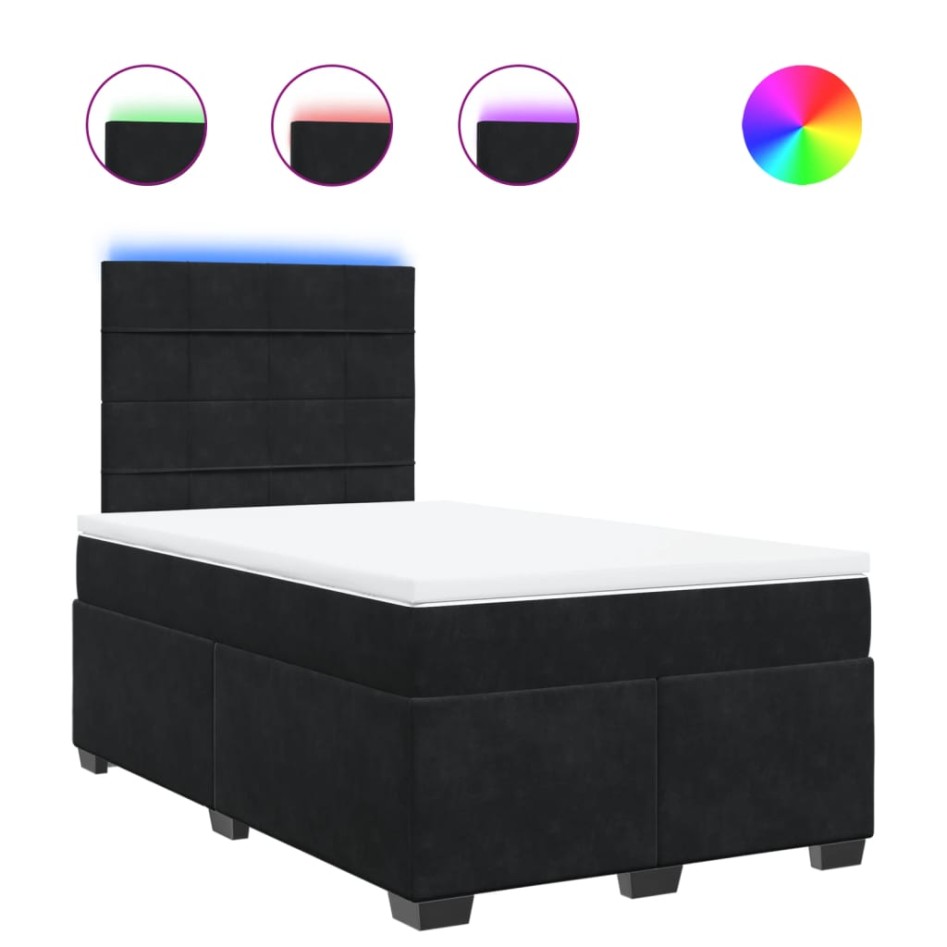 Cama box spring con colchón terciopelo negro 120x200