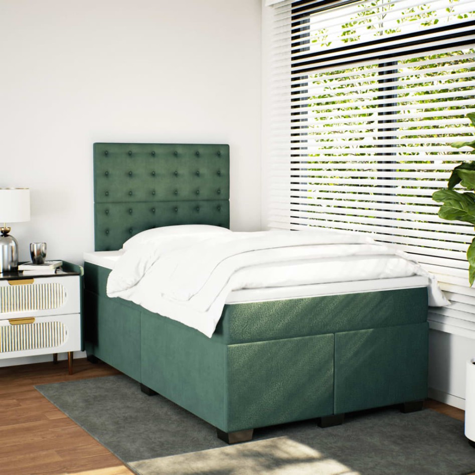 Cama box spring con colchón terciopelo verde oscuro 120x190