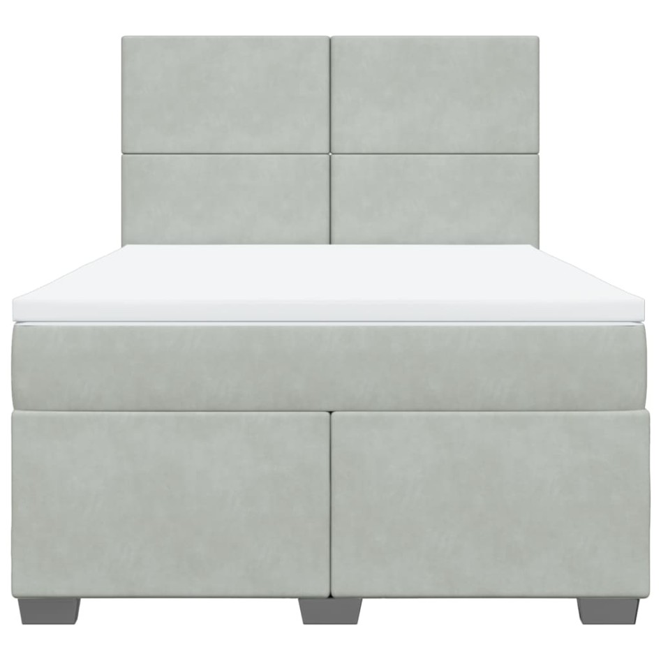 Cama box spring con colchón terciopelo gris claro 140x190