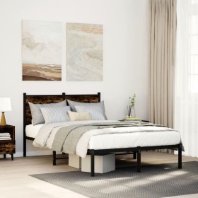 Estructura de cama sin colchón metal roble ahumado 120x190