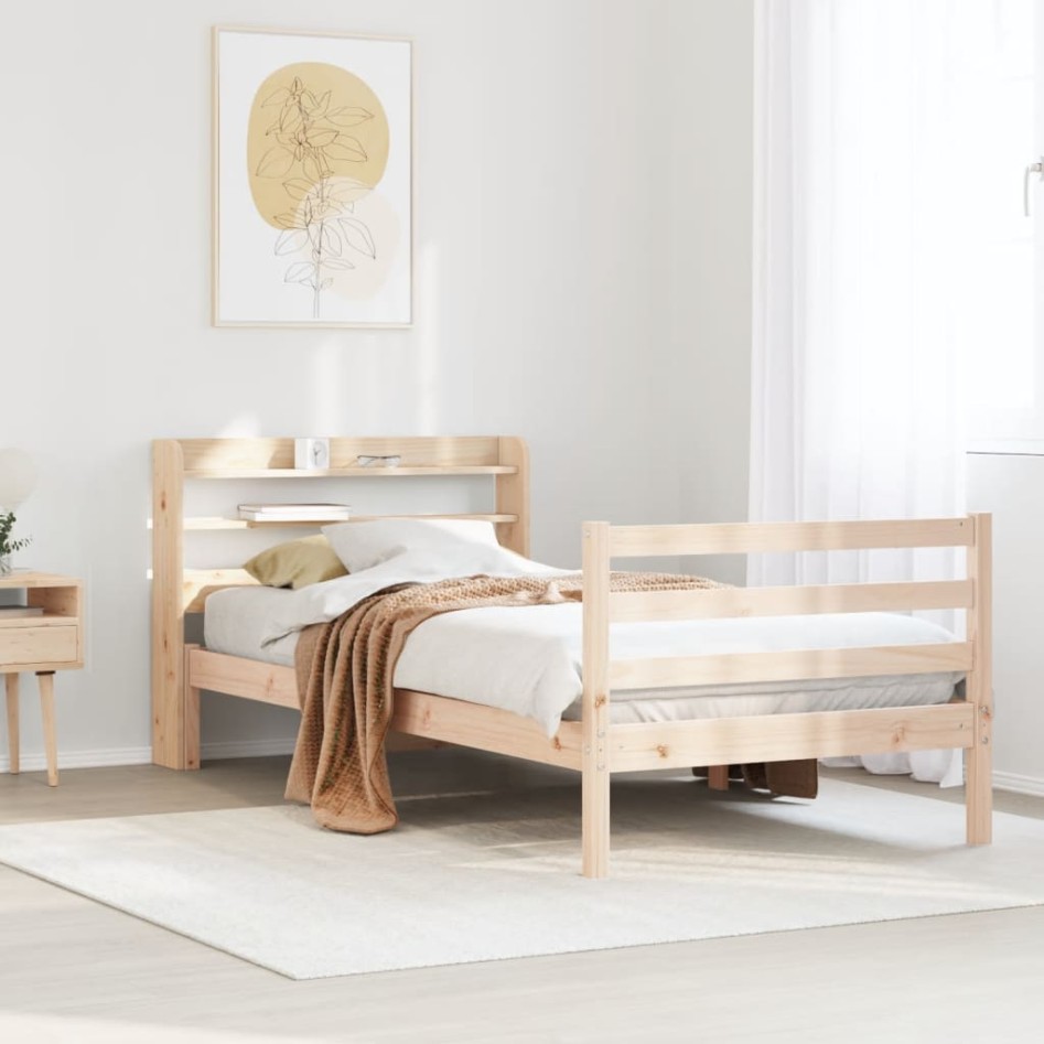 Estructura de cama con cabecero madera maciza pino 75x190