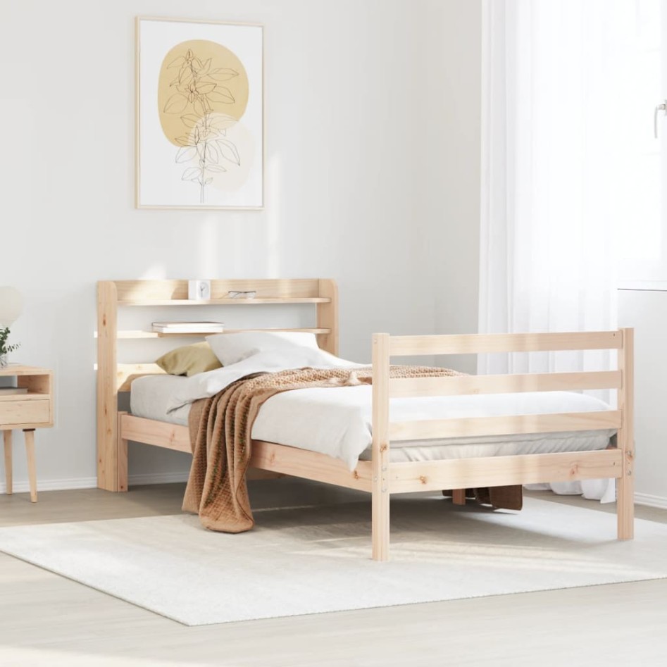 Estructura de cama con cabecero madera maciza pino 100x200