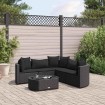 Set de sofás de jardín 6 piezas y cojines ratán sintético negro