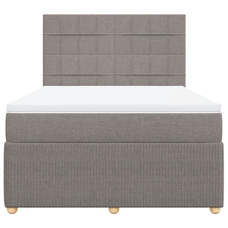 Cama box spring con colchón tela gris taupe 140x190