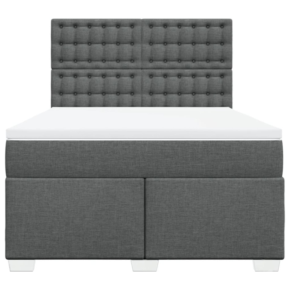 Cama box spring con colchón tela gris oscuro 140x200