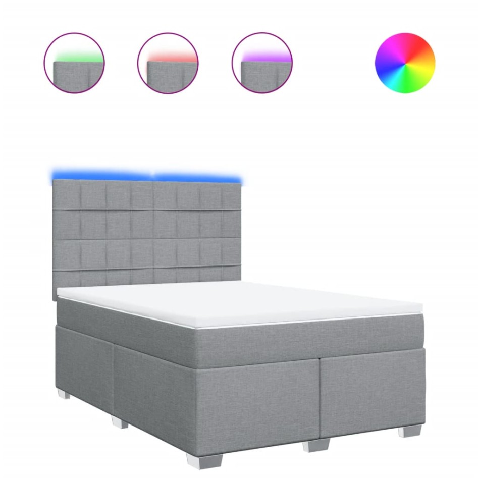 Cama box spring con colchón tela gris claro 140x200