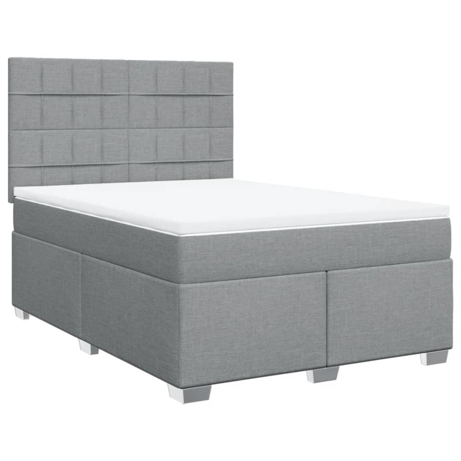 Cama box spring con colchón tela gris claro 140x200
