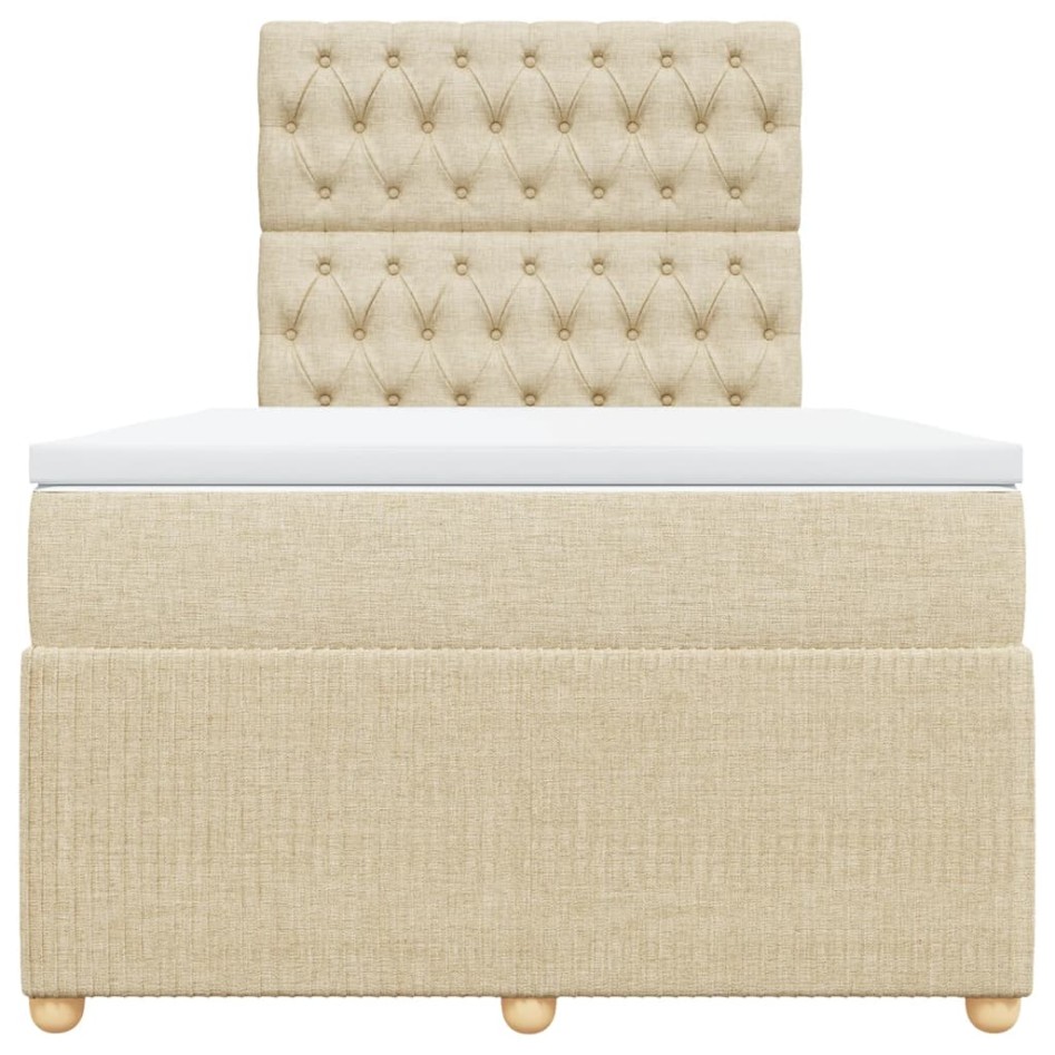Cama box spring con colchón tela color crema 120x190