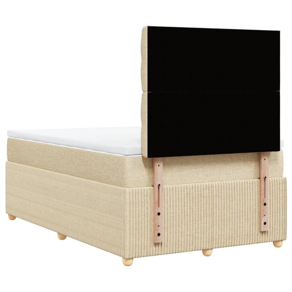 Cama box spring con colchón tela color crema 120x190