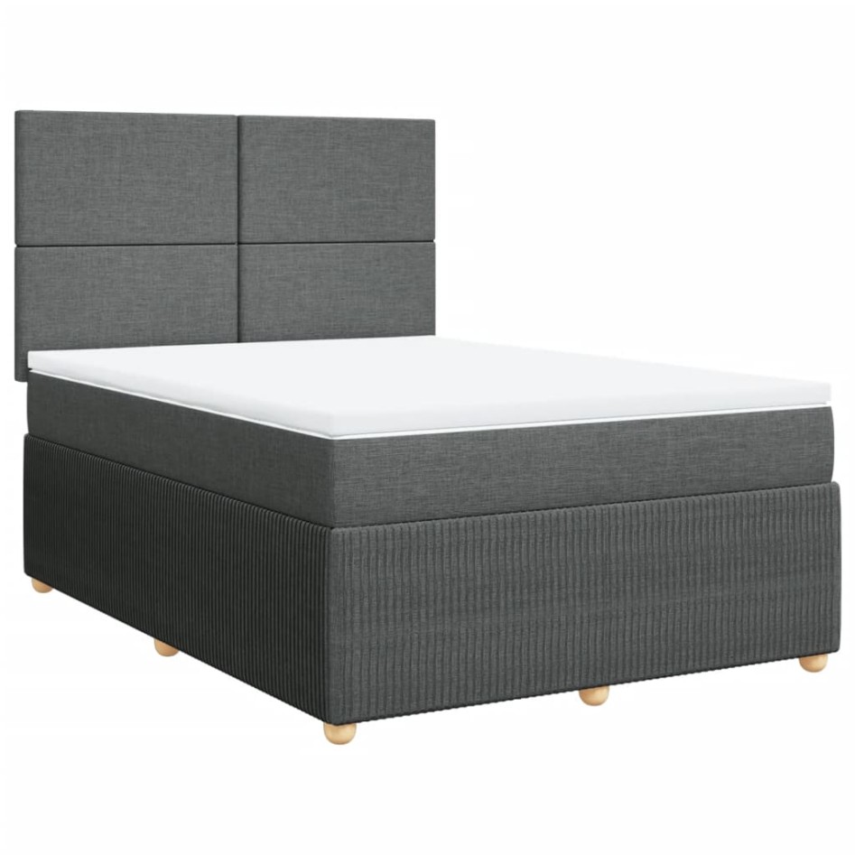 Cama box spring con colchón tela gris oscuro 140x190