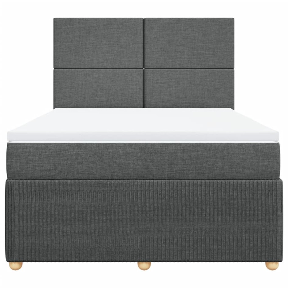 Cama box spring con colchón tela gris oscuro 140x190