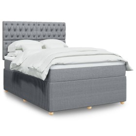 Cama box spring con colchón tela gris claro 140x190
