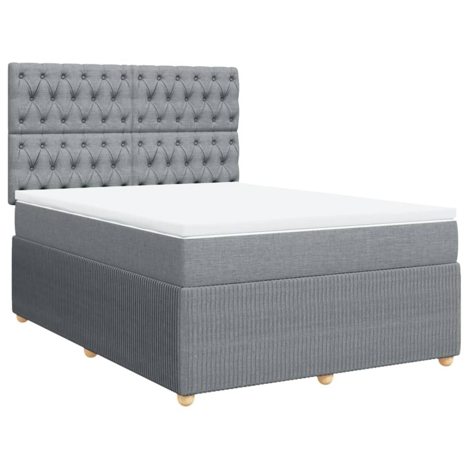 Cama box spring con colchón tela gris claro 140x190