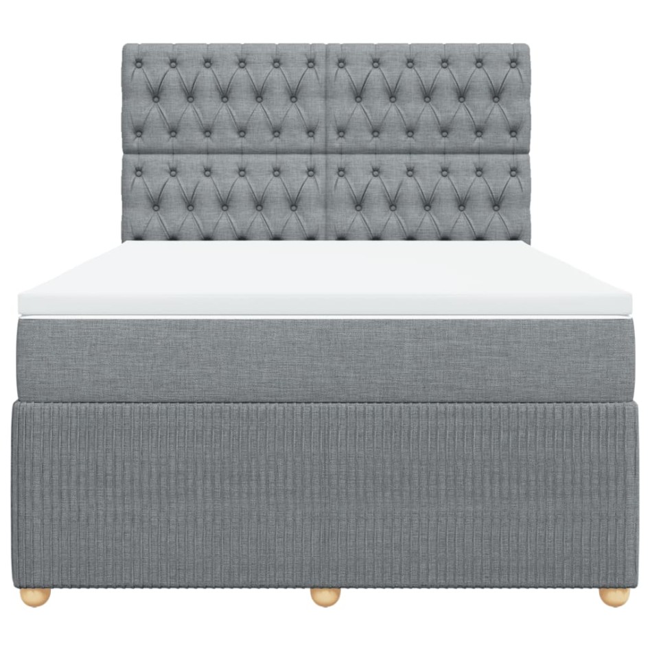 Cama box spring con colchón tela gris claro 140x190