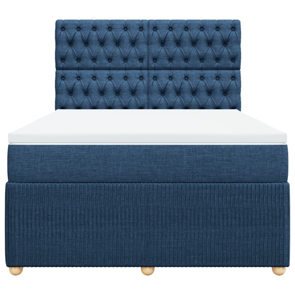 Cama box spring con colchón tela azul 140x190