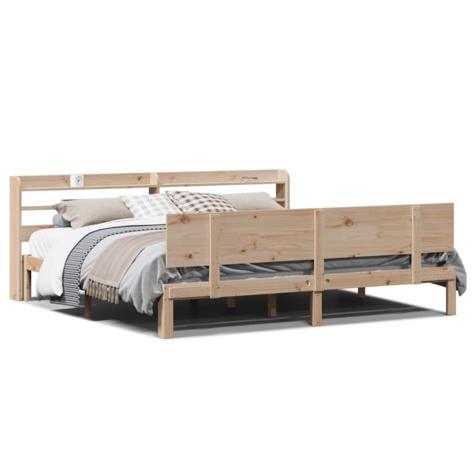 Estructura de cama con cabecero madera maciza de pino