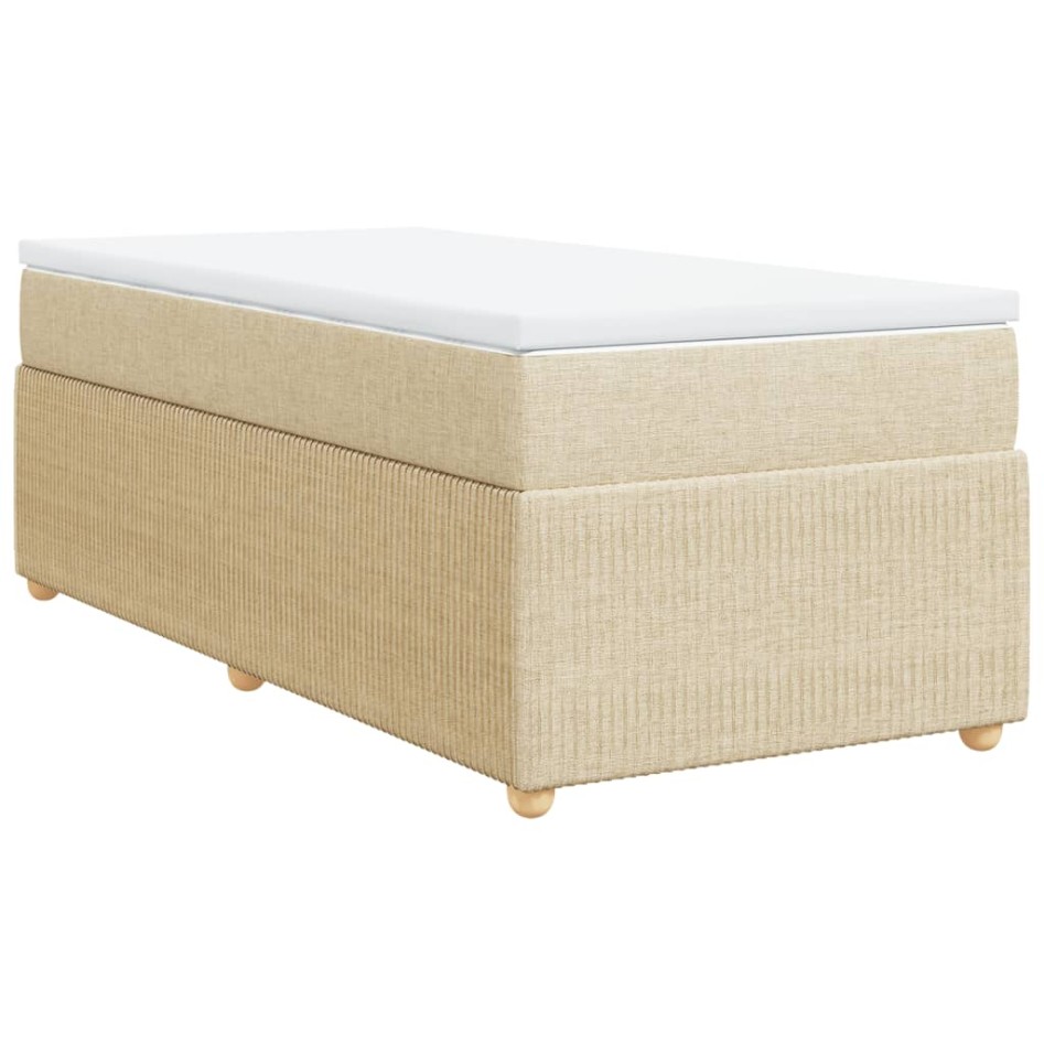 Cama box spring con colchón tela color crema 90x200