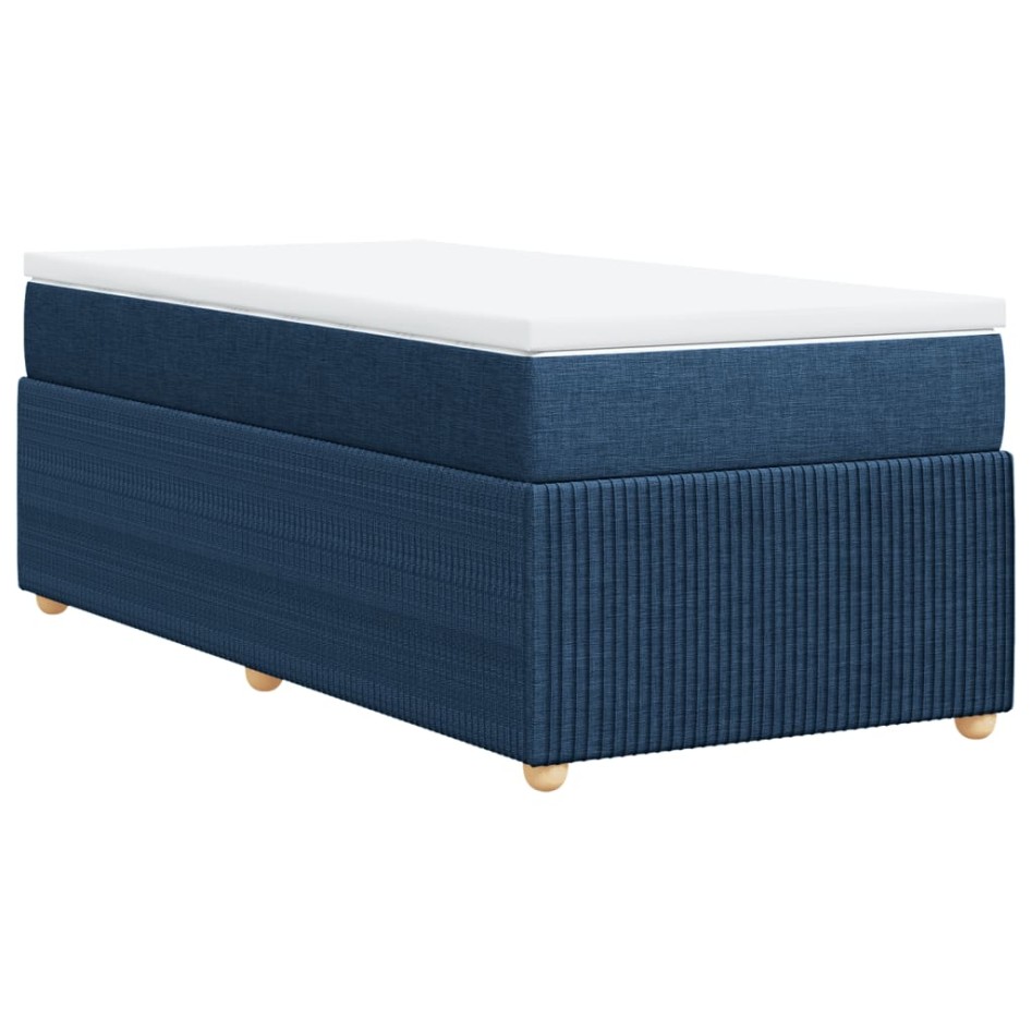 Cama box spring con colchón tela azul 100x200