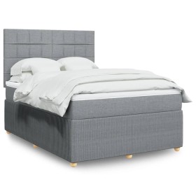 Cama box spring con colchón tela gris claro 140x190