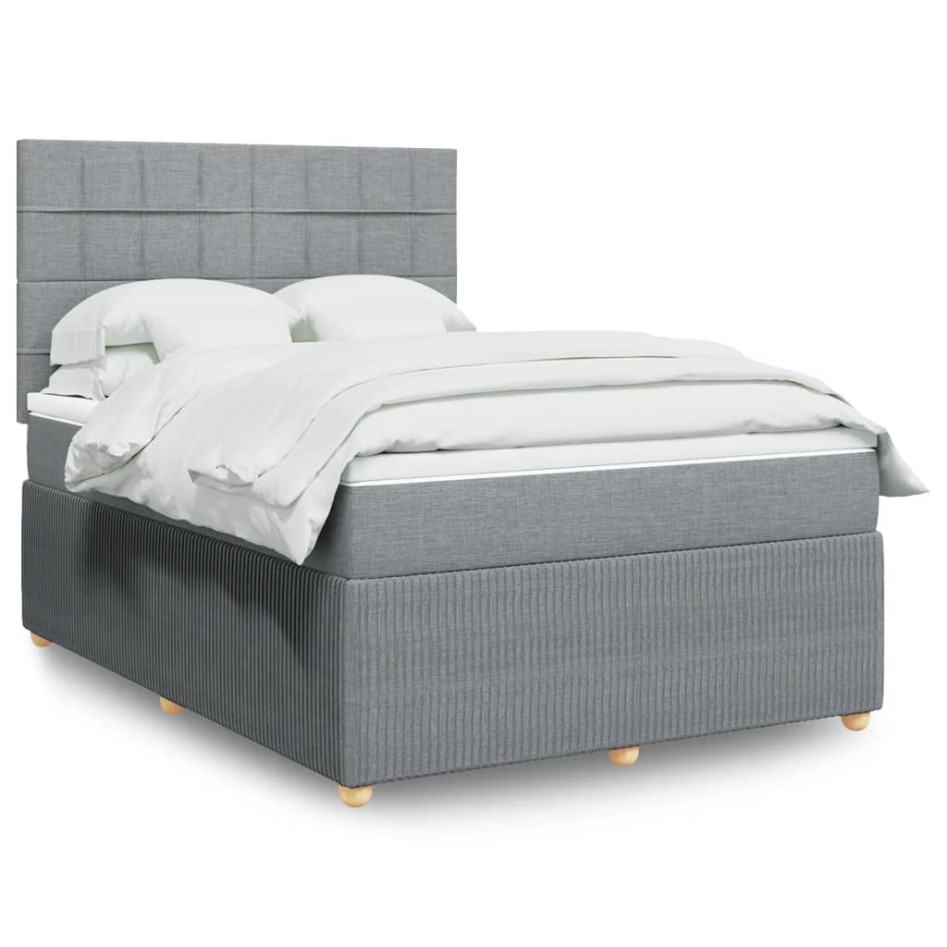 Cama box spring con colchón tela gris claro 140x190