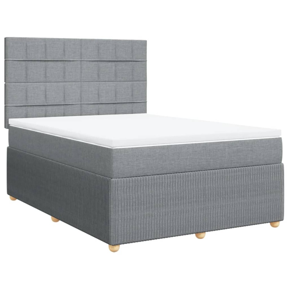 Cama box spring con colchón tela gris claro 140x190