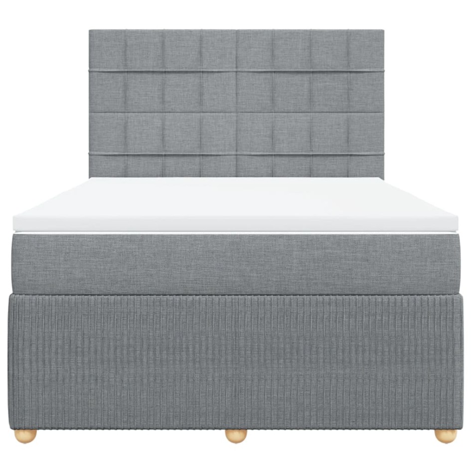 Cama box spring con colchón tela gris claro 140x190