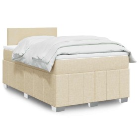 Cama box spring con colchón tela color crema 120x200