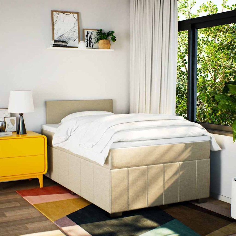 Cama box spring con colchón tela color crema 120x200