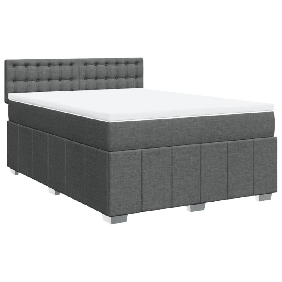 Cama box spring con colchón tela gris oscuro 160x200