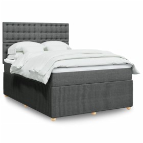 Cama box spring con colchón tela gris oscuro 140x190