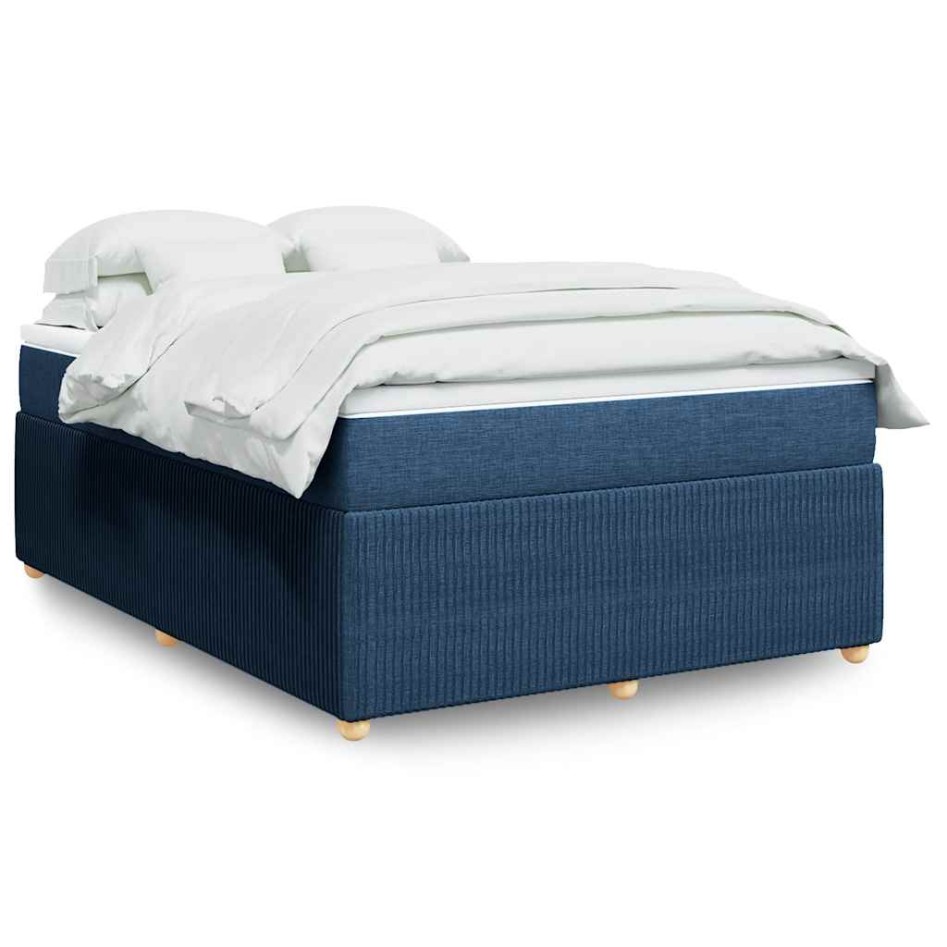 Cama box spring con colchón tela azul 140x190