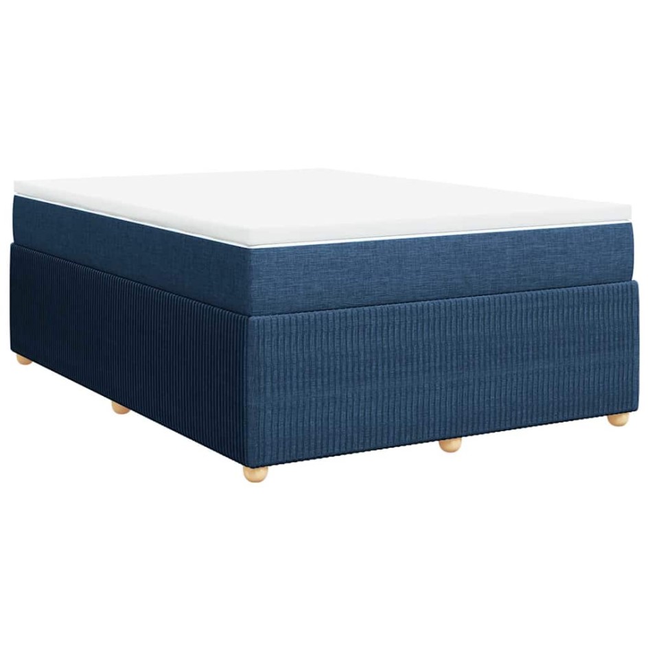 Cama box spring con colchón tela azul 140x190