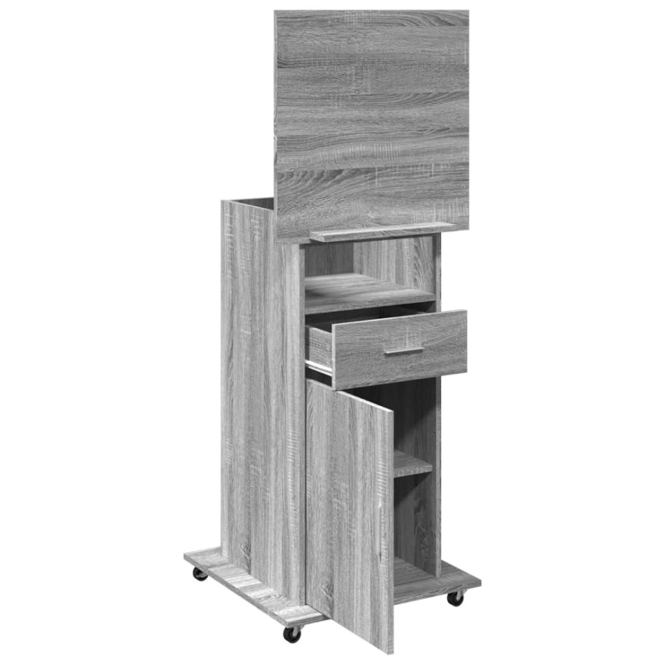 Atril con ruedas y cajón madera gris Sonoma 55x55x107