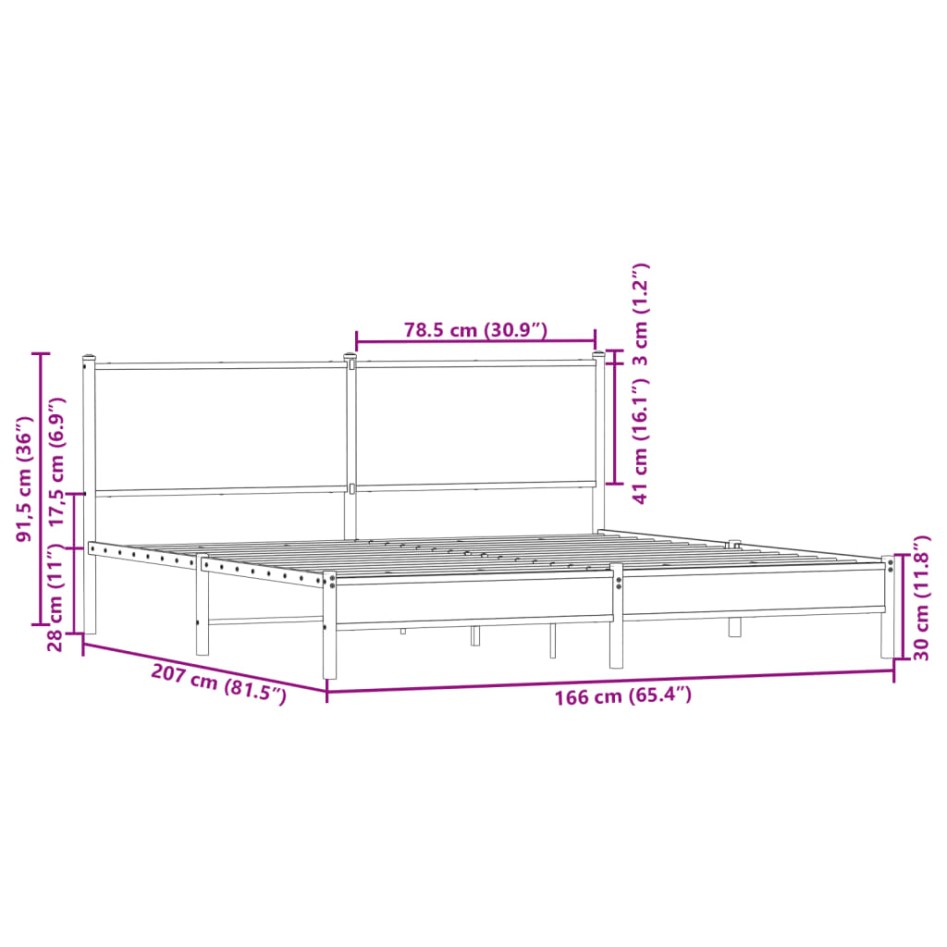 Estructura de cama sin colchón metal marrón roble 160x200