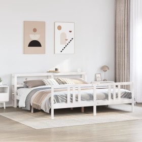 Estructura de cama con cabecero sin colchón blanco 200x200
