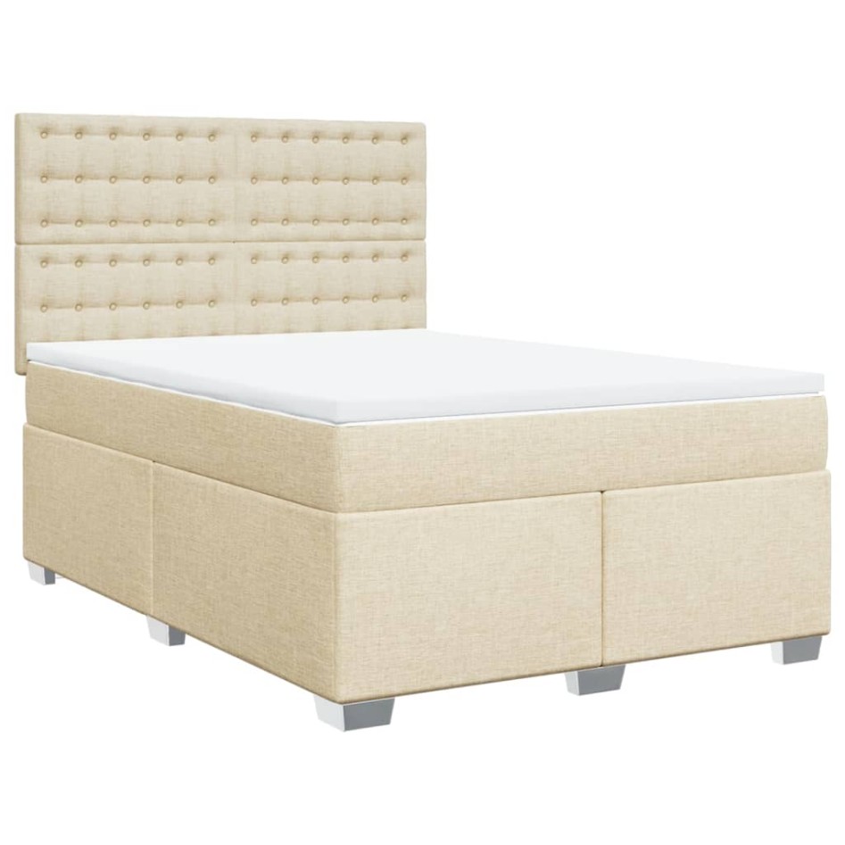 Cama box spring con colchón tela color crema 140x200