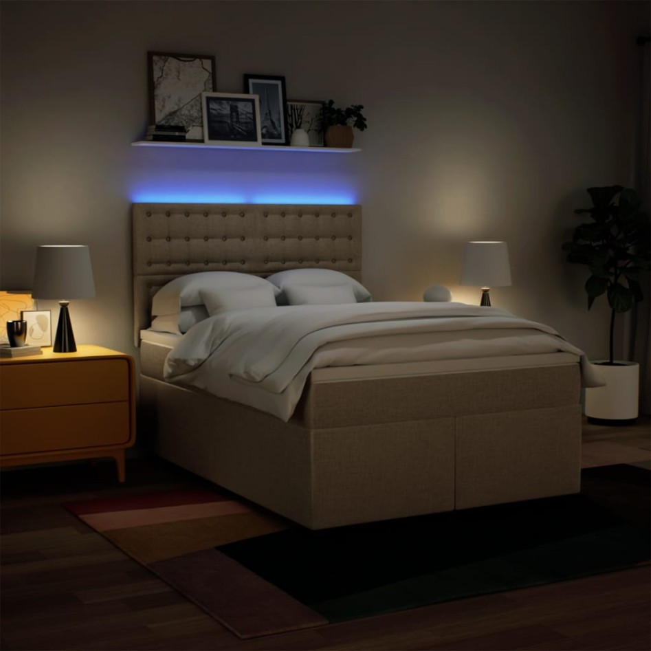 Cama box spring con colchón tela color crema 140x200