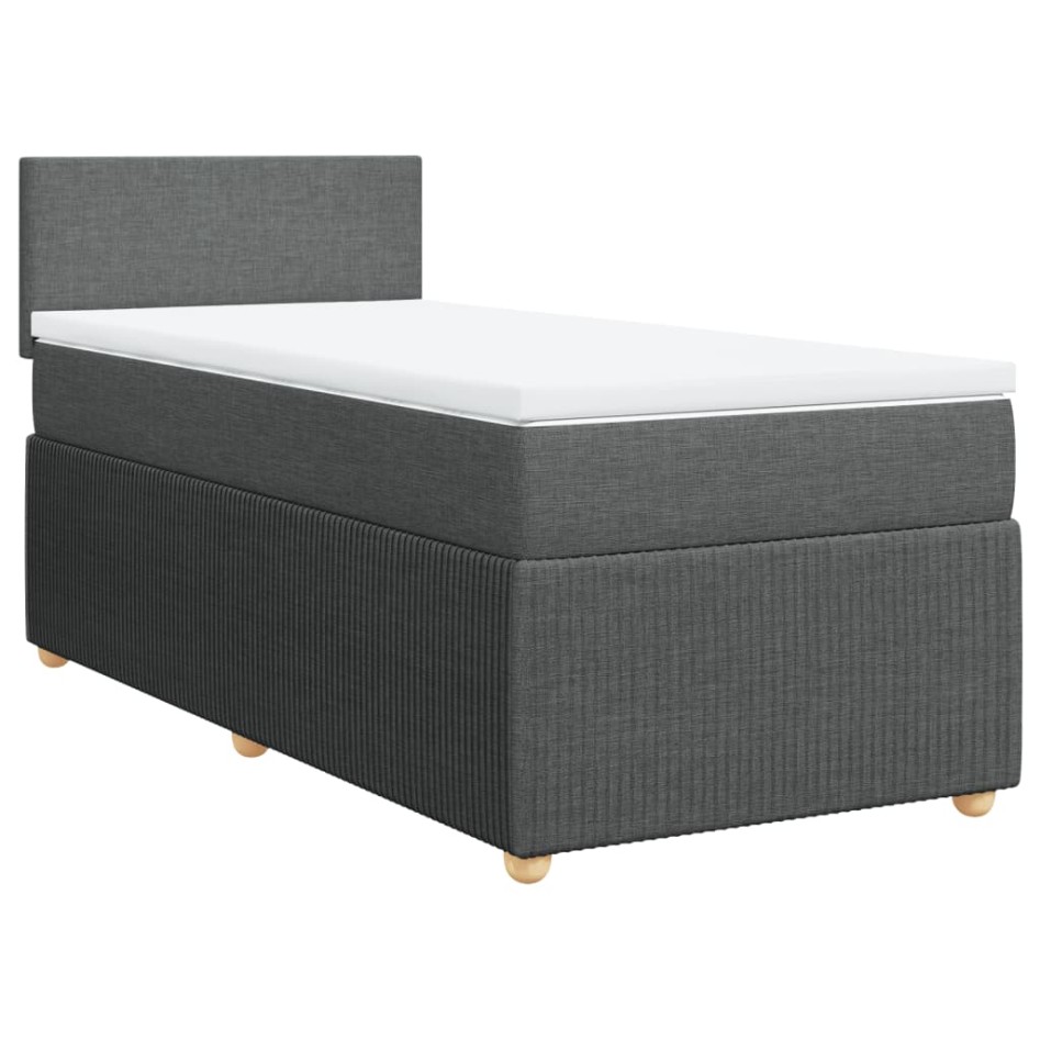 Cama box spring con colchón tela gris oscuro 100x200